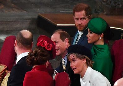 Prince William, Duke of Cambridge, Catherine, Duchess of Cambridge, Prince Harry, Duke of Sussex, Meghan, Duchess of Sussex, Prince Edward, Earl of Wessex and Sophie, Countess of Wessex attend the Commonwealth Day Service 2020 on March 9, 2020 in London, England. (Photo by Phil Harris - WPA Pool/Getty Images)