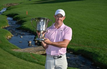 Rory McIlroy wins the trophy at the Wells Fargo Championship.