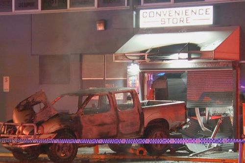 Another vehicle rammed a convenience store at nearby Gladstone Park and set on fire