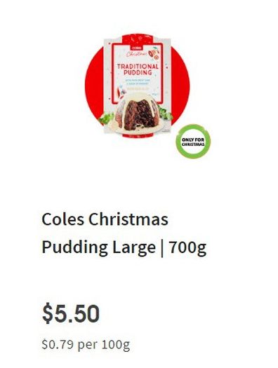 Coles Christmas plum pudding 700 grams supermarket sleuths
