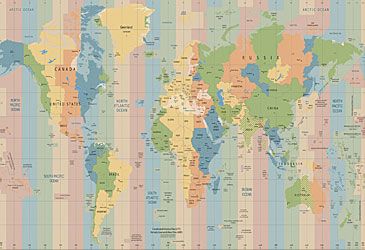 The world's 24 major time zones are divided by how many degrees of longitude?
