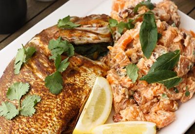 Barbecue snapper with potato salad