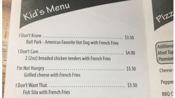Finally - a kids' menu that offers what they want. Image: Reddit.