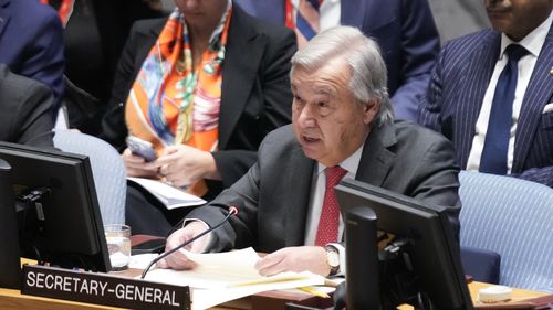 United Nations Secretary-General Antonio Guterres speaks during a Security Council meeting at United Nations headquarters, Tuesday, Oct. 24, 2023.