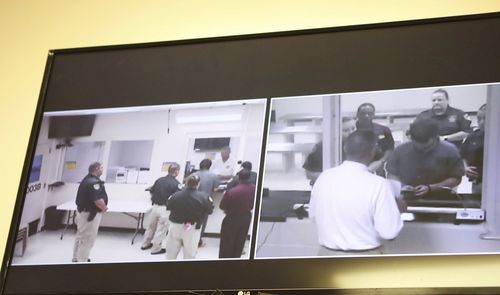 Pagourtzis listens to Galveston County Judge Mark Henry during his arraignment at the Galveston County Jail. (AAP)