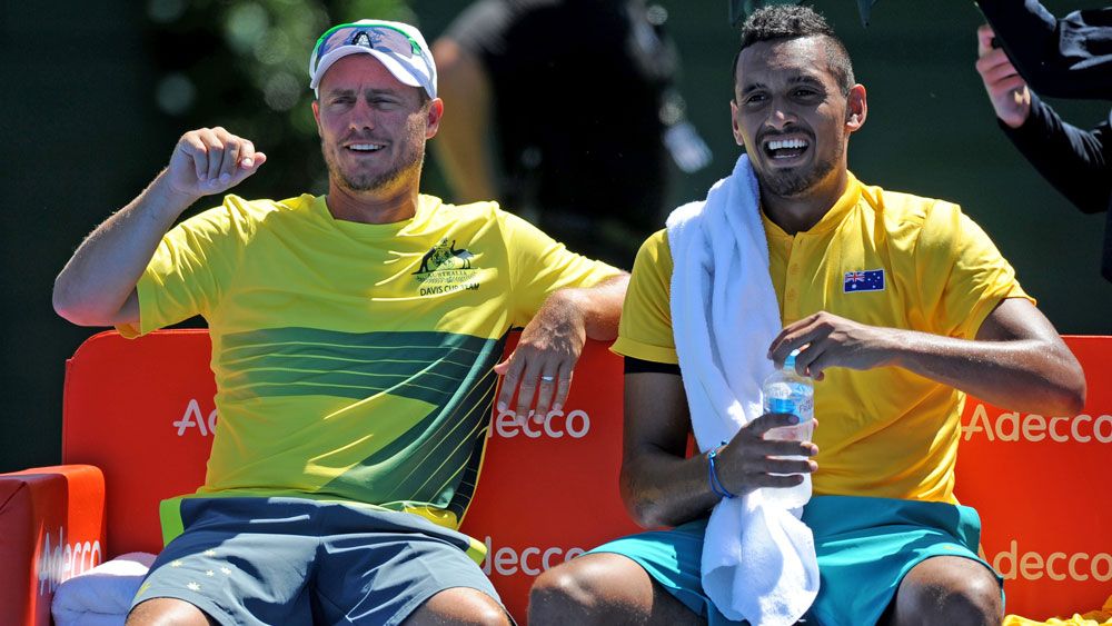 Australian Davis Cup captain Lleyton Hewitt and star player Nick Kyrgios. (AAP)