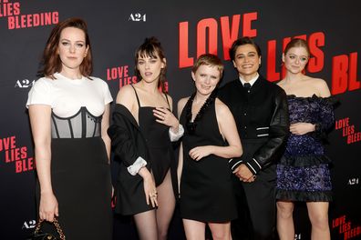 BEVERLY HILLS, CALIFORNIA - MARCH 05: (L-R) Jena Malone, Kristen Stewart, Rose Glass, Katy O'Brian and Anna Baryshnikov attend the Los Angeles Premiere Of A24's "Love Lies Bleeding" at Fine Arts Theatre on March 05, 2024 in Beverly Hills, California. (Photo by Emma McIntyre/Getty Images)