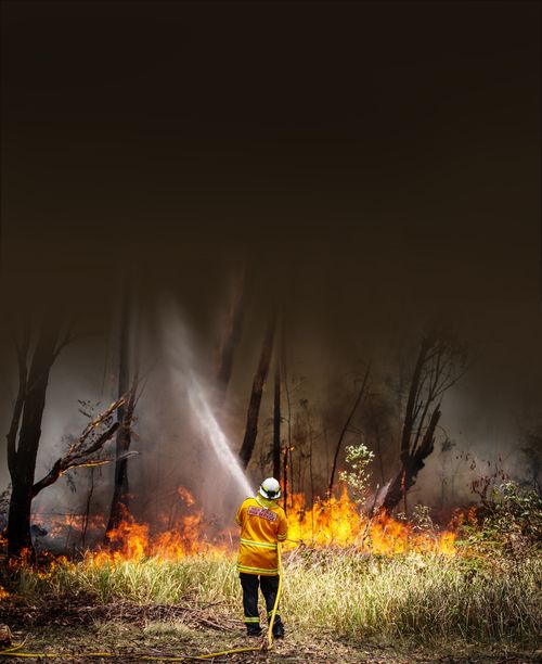 A New South Wales (NSW) Rural Fire Service volunteer douses a fire during back-burning operations in bushland near the town of Kulnura, New South Wales, Australia, on Thursday, Dec. 12, 2019. Photographer: David Gray/Bloomberg