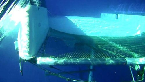 A US Coast Guard image of the stricken catamaran. (US Coast Guard).