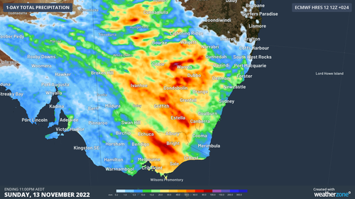24hr rainfall to Sun 13th 11pm AEDT with ECMWF.