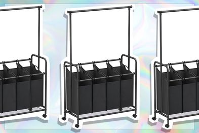 9PR: SONGMICS 4-Section Laundry Sorter Rolling Laundry Cart with Hanging Bar