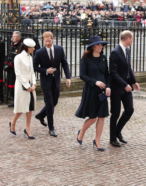 Meghan and Harry arrive with the Duke and Duchess of Cambridge. (PA/AAP)