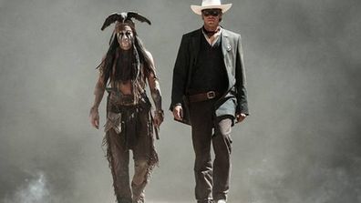 Johnny Depp as American Indian Tonto with his Texas Ranger pal, The Lone Ranger, played by Armie Hammer.