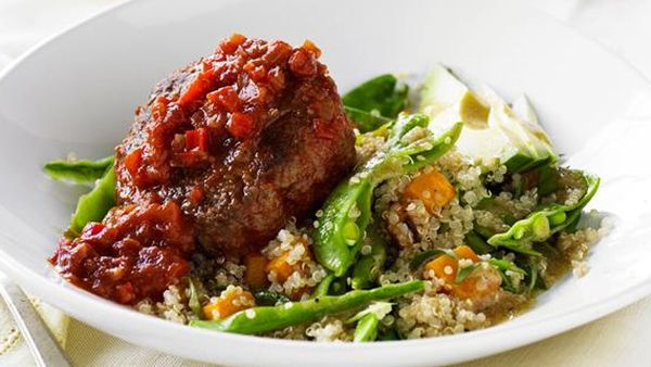 Spanish beef rissoles with quinoa salad