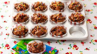 Recipe: <a href="http://kitchen.nine.com.au/2016/05/16/17/30/chocolate-and-fruit-crackles" target="_top">Chocolate and fruit crackles</a>