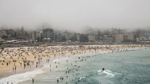 Rare sea fog lingered over Bondi Beach for most of the day. (9NEWS)