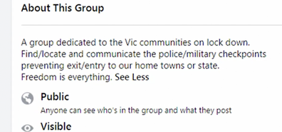 The group description read its 'dedicated' to the Victorian communities in lockdown.