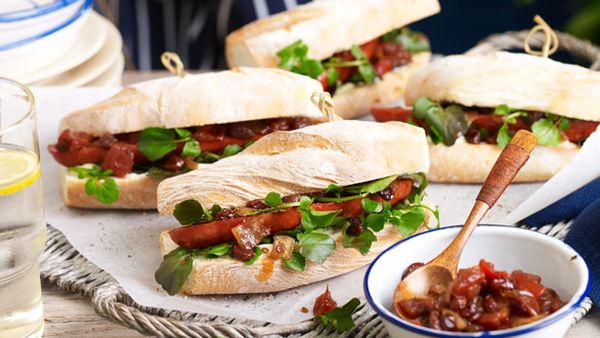 Chorizo baguettes with tomato chutney