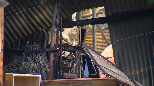 30 metre flames could be seen coming from the roof of the sheds. Picture: 9NEWS