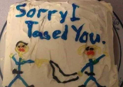 'Sorry I tased you' cake doesn't cut it