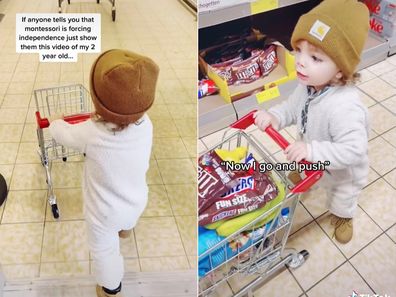 TikTok mum shares video of her toddler shopping in grocery store. 