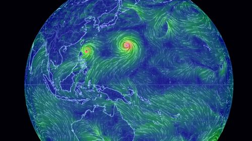Twin typhoons heading towards Southeast Asia