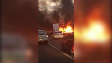 Southbound lanes closed on M1 north of Sydney following fiery truck crash