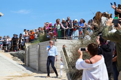 Prince William, the Duke of Cornwall visits Fistral Beach on his visit to Cornwall on May 9, 2024 in Newquay, Cornwall. 