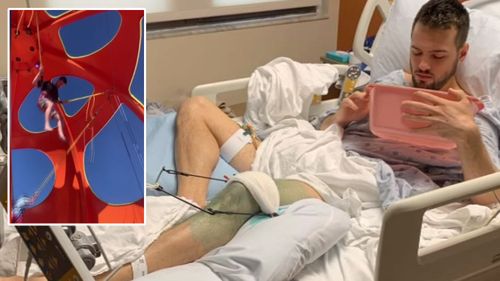 Casey Holladay who broke his pelvis in a fall from a bungee trampoline on a cruise ship is suing the cruise liner for $14 million.