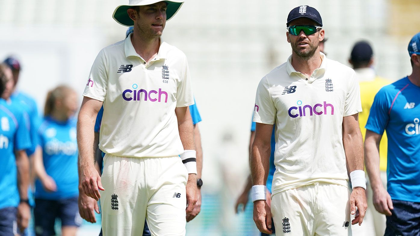 Stuart Broad and James Anderson leave the field after New Zealand&#x27;s second Test win over England.