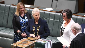 Newly-elected Independent MP for the seat of Wentworth Kerryn Phelps is sworn in in the House of Representatives at Parliament House in Canberra today.
