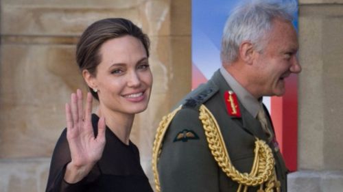 Jolie arrived at the summit alongside Britain's Vice Chief of the Defence Staff General Gordon Messenger. (AFP)