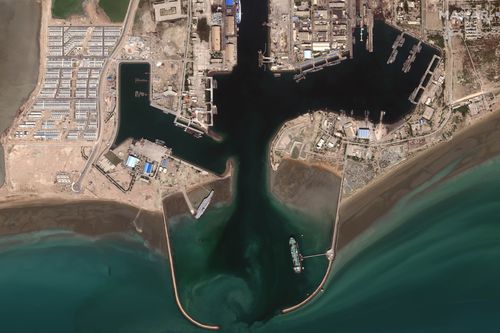 Iran has moved the aircraft carrier, shown here docked in February 2020, out to sea likely for naval drills amid heightened tensions between Tehran and the US.
