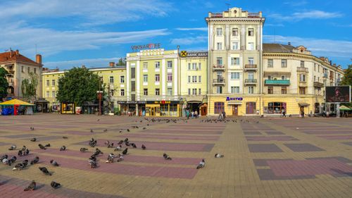 Theatre square in Ternopil, Ukraine in Ukraine.