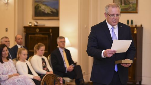 Scott Morrison is sworn in as Prime Minister.