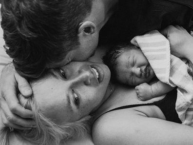 Osher Günsberg, Audrey Griffen and their newborn son