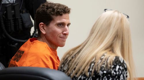 Bryan Kohberger, left, who is accused of killing four University of Idaho students in November 2022, looks toward his attorney, public defender Anne Taylor, right, during a hearing in Latah County District Court, Thursday, Jan. 5, 2023.