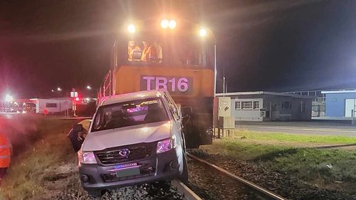 A﻿ ute has been hit by a train and pushed along the tracks in Devonport in Tasmania's north west.