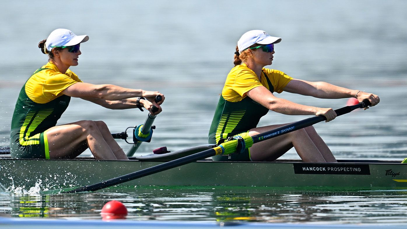 Australian rowing pair Jessica Morrison (left) and Annabelle McIntyre competing at the second World Cup regatta of 2023, held in the Italian city of Varese.