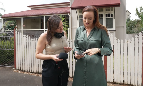 Pippa Bradshaw and producer Jessica Lodge conducting research ahead of The Saints podcast.