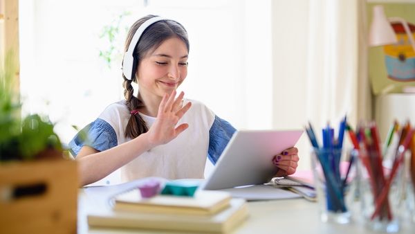 Child studying at home.