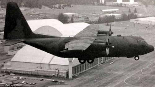 The US Air Force C-130 transport plane stolen by Paul Meyer on May 23, 1969. (Photo: Deeper Dorset). 