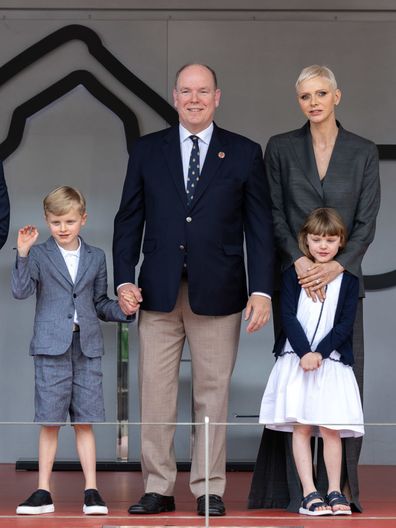 Prince Jacques, Prince Albert II of Monaco, Princess Charlene of Monaco and Princess Gabriella attend the Monaco Grand Prix