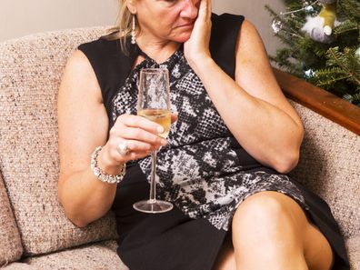 Woman drunk at Christmas.