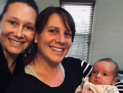 Sam Stosur and partner Liz with daughter.