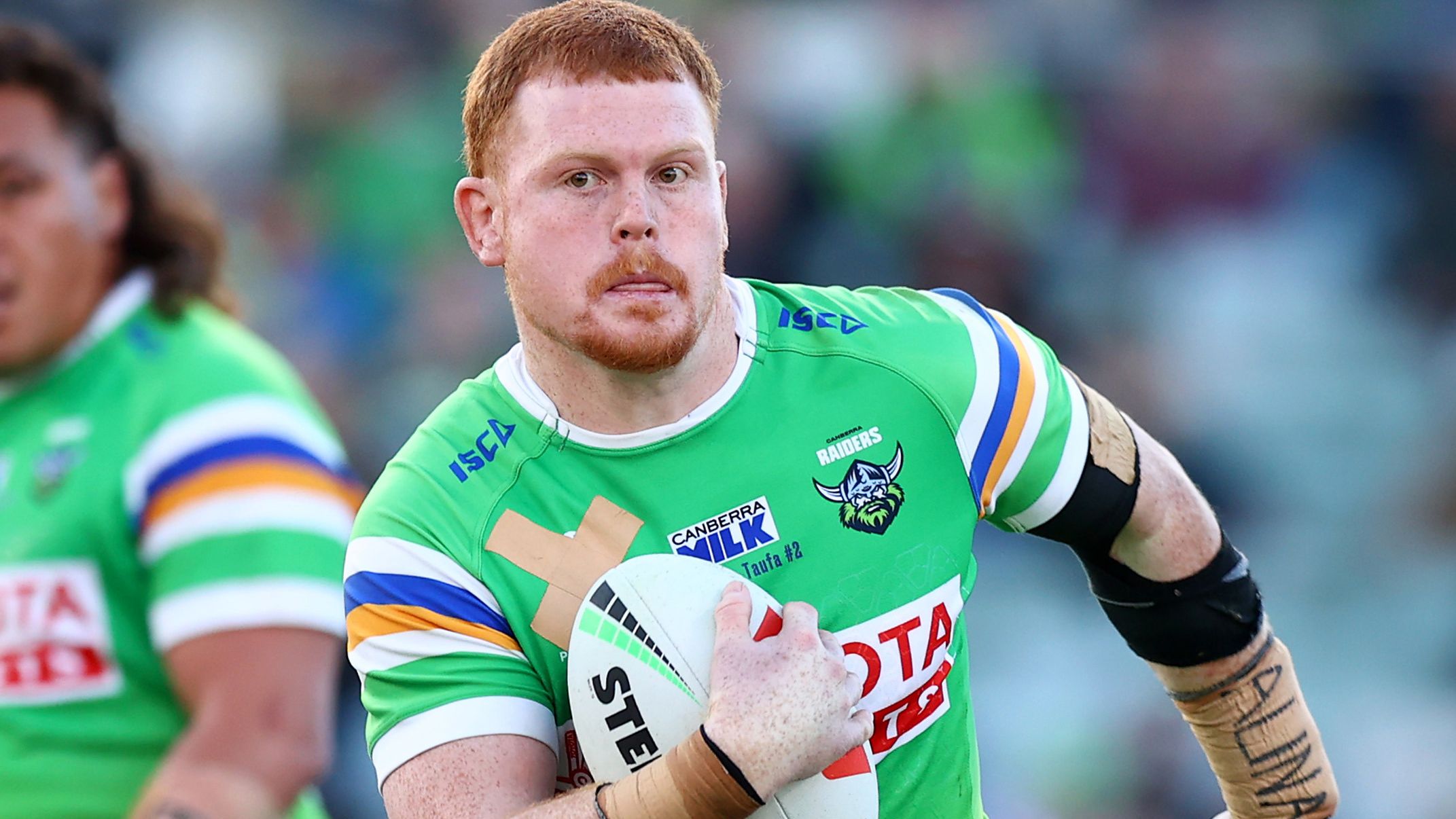 CANBERRA, AUSTRALIA - JULY 29: Corey Horsburgh of the Raiders in action during the round 22 NRL match between Canberra Raiders and Newcastle Knights at GIO Stadium on July 29, 2023 in Canberra, Australia. (Photo by Mark Nolan/Getty Images)