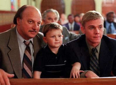 From left to right: Dennis Franz, Austin Majors and Ricky Schroder on NYPD Blue.