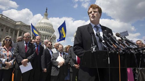 Representative Joe Kennedy III speaking about the Trump Administration's ban on the ban on transgender people serving in the military. (AAP)