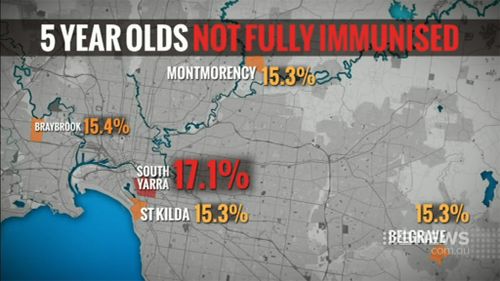 South Yarra has Melbourne's highest confirmed rate of unvaccinated five-year-olds. (9NEWS)