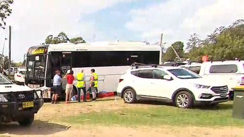 <p>Those who lost property were given priority to board "site inspection" buses taking them into Tathra from 10am today. (9NEWS)</p>